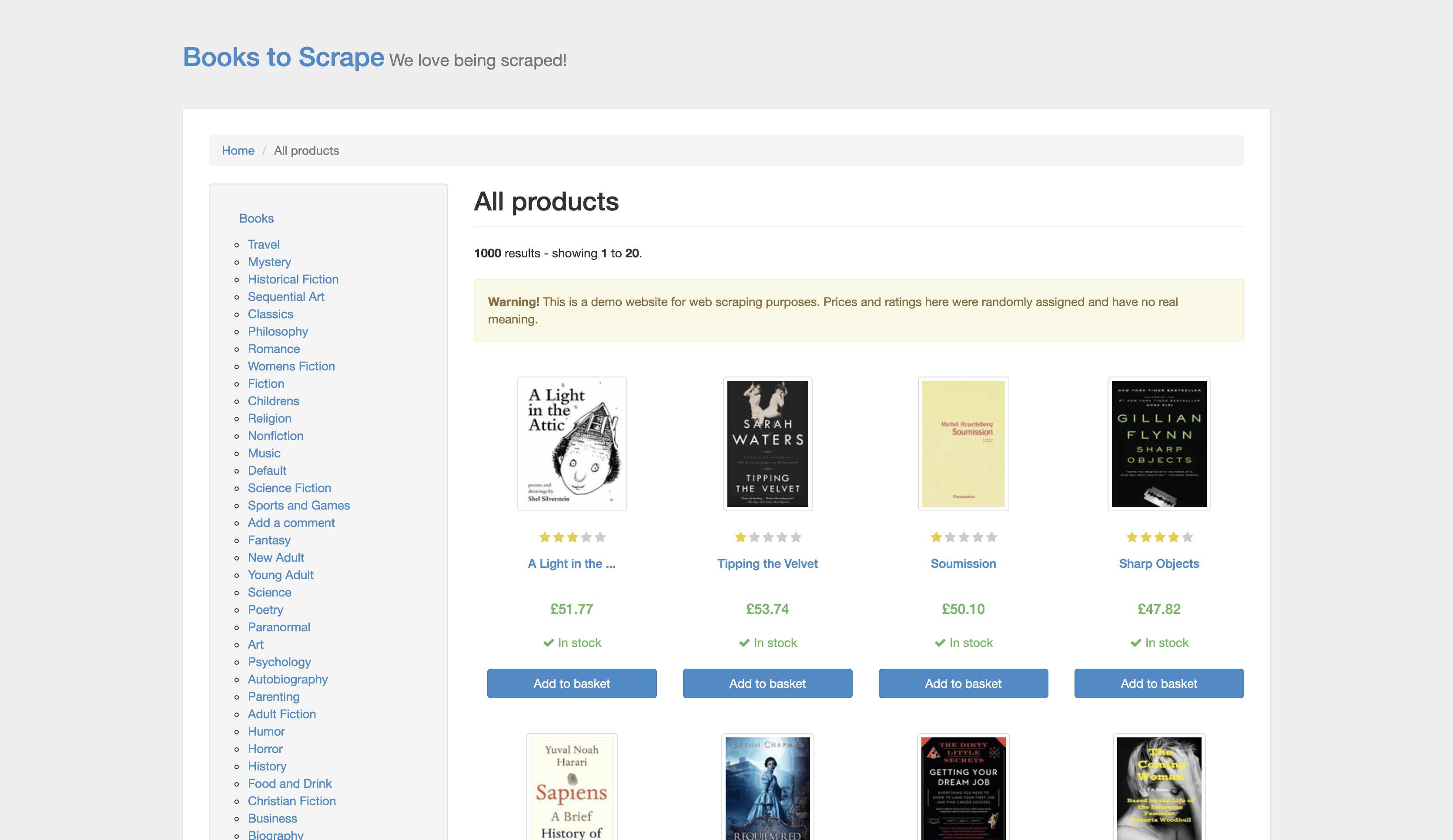 Books to scrape website